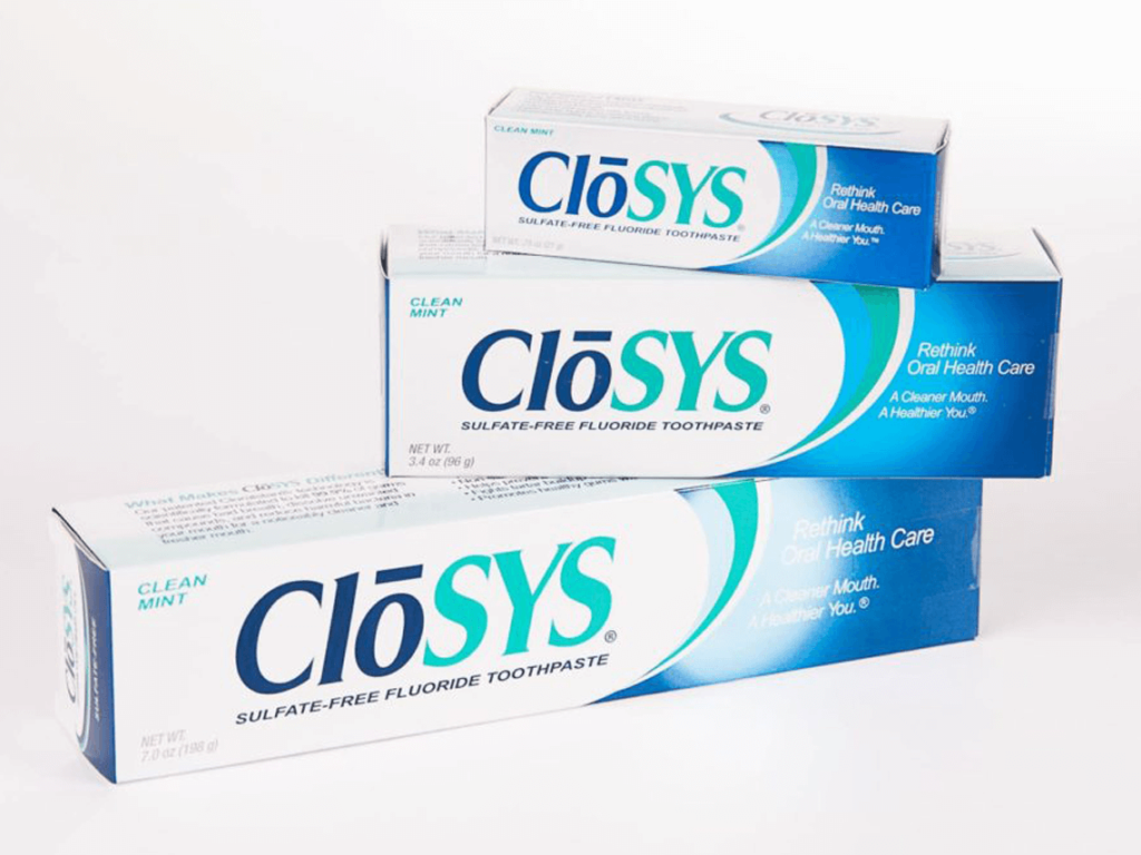 Blue and white Closys packaging