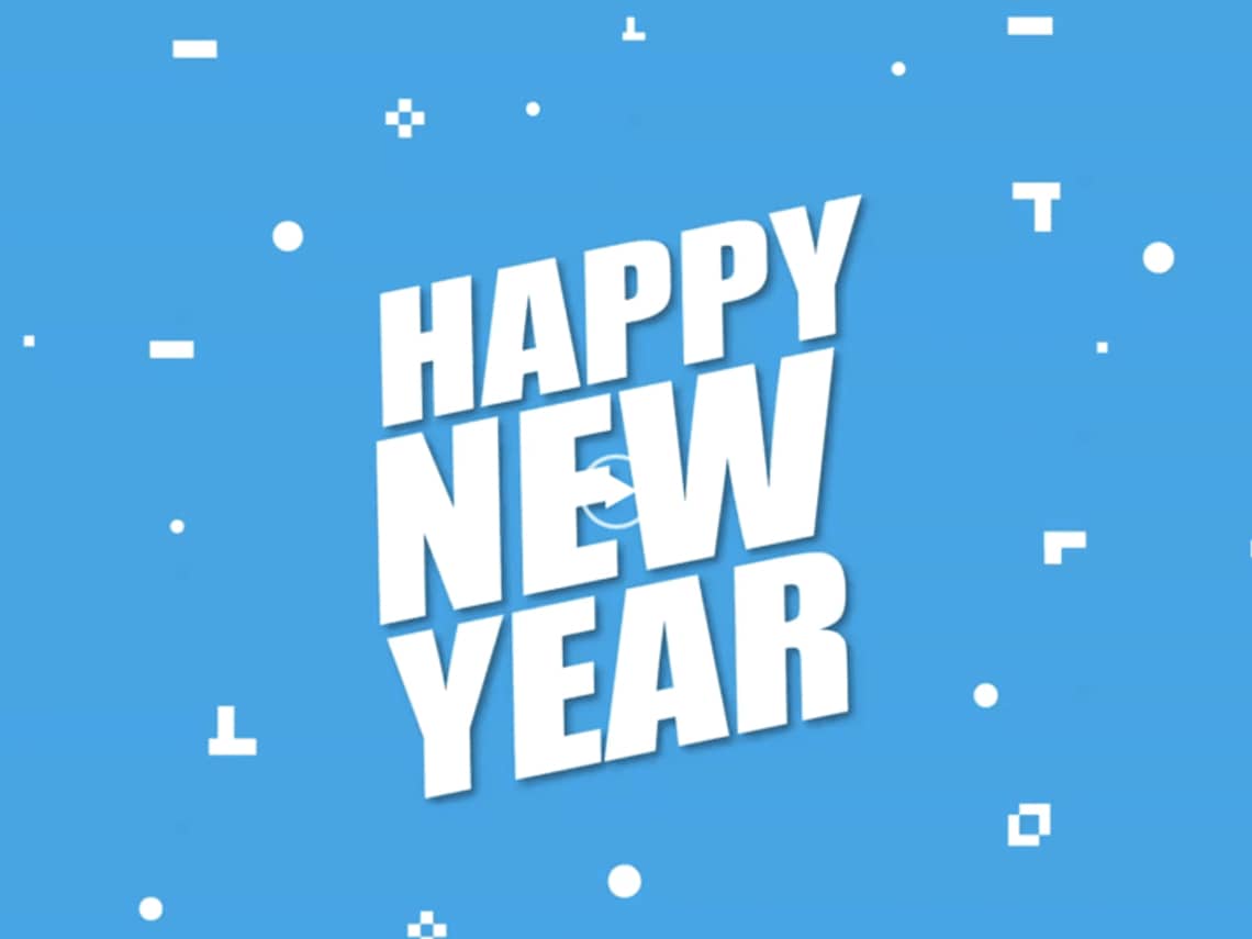 A blue and white happy new year banner