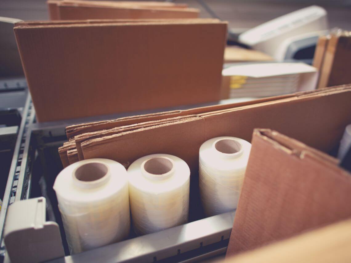 A box of shipping supplies to use instead of over-packaging
