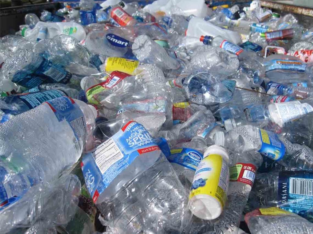 A garbage pile of plastic bottle waste