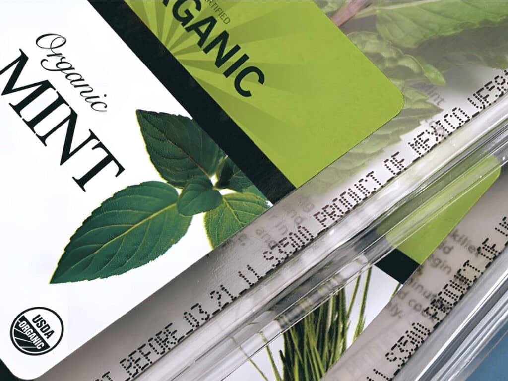 continuous inkjet inks on organic mint packaging